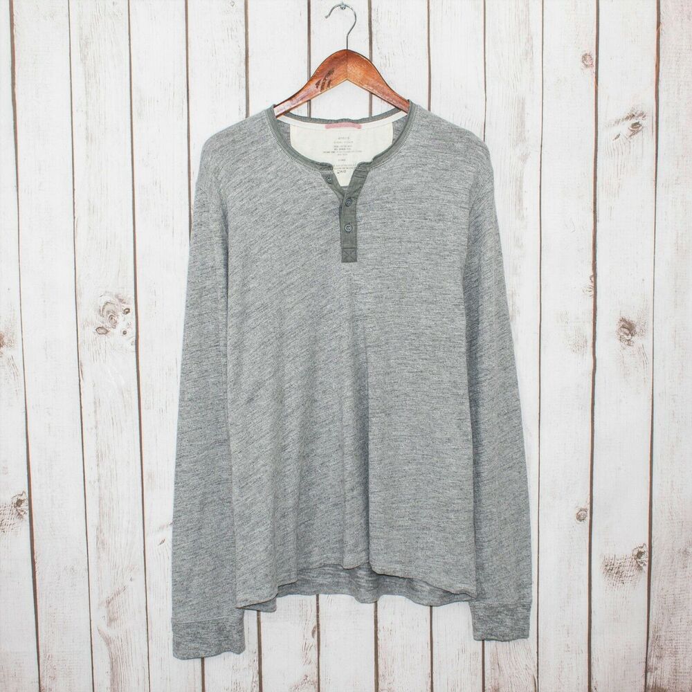APOLIS Men's Long Sleeve Henley Shirt Heather Gray size XL